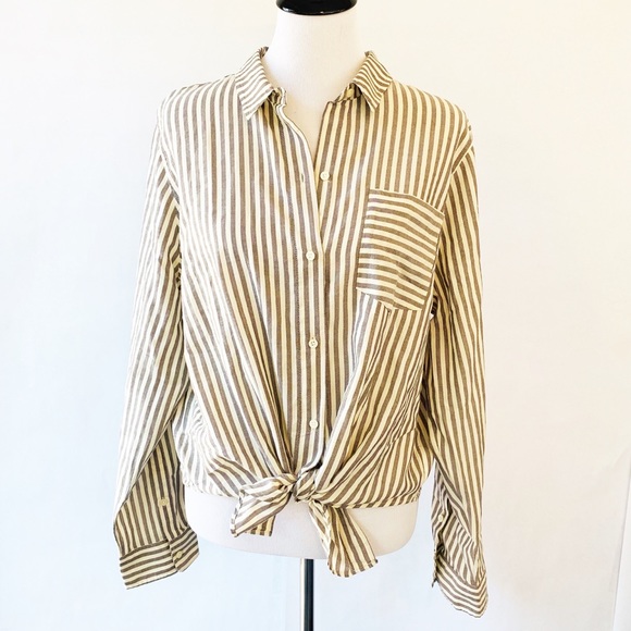 Madewell Tops - Madewell Striped Tie Front Long Sleeve Shirt XXL